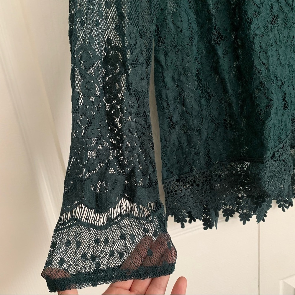 Knox Rose Green Long Sleeve Lace Blouse Size Medium - Picture 3 of 8